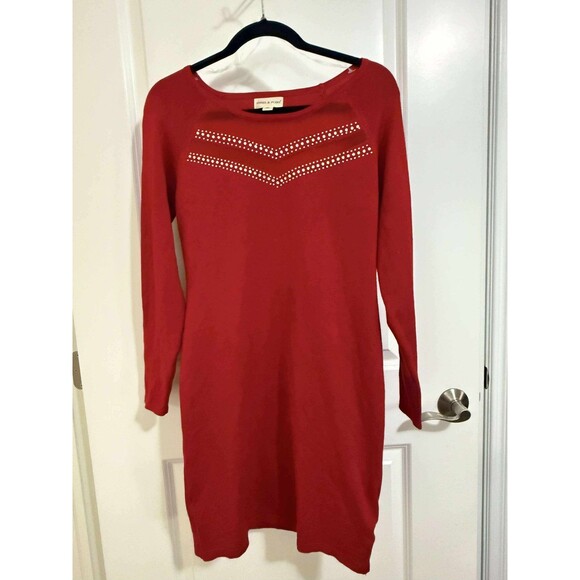 LIKE NEW Crystal Embellished Red Sweater Dress – Size M - Picture 2 of 5